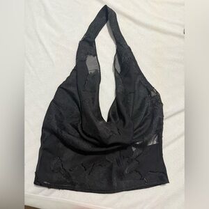 PrettyLittleThing Black Lace Halter Bra